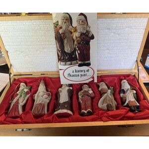 Brookstone "A History of Santas Past" Ornaments Set of 6 Santa Claus In Box Xmas